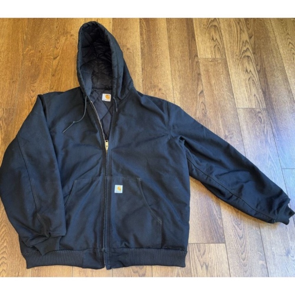 Carhartt active jacket J140 BLK Hooded Canvas Quilted Insulated USA Size XL tall